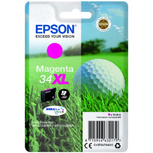 EPSON Singlepack Magenta 34XL DURABrite Ultra Ink , Epson , EPSC13T34734010 , 8715946632179